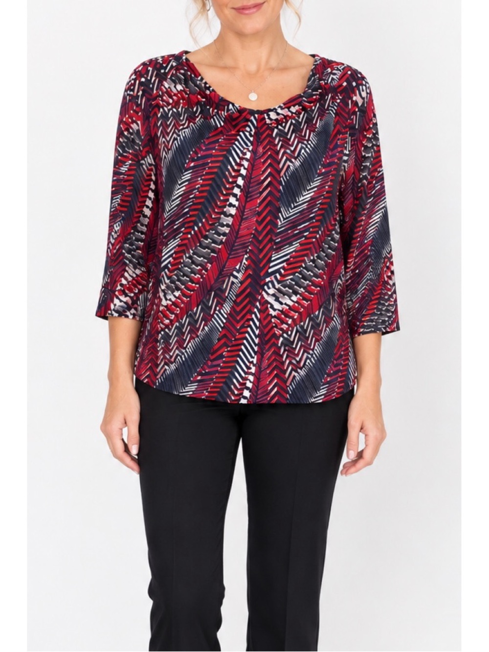 Christopher & Banks geometric print cowl neck top with 3/4 sleeves, size Small